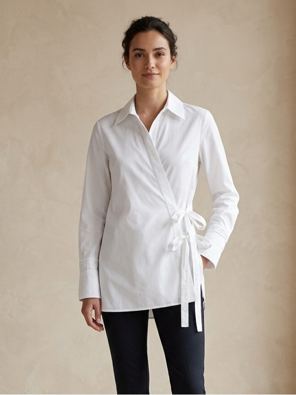 Helmut Lang White Button-Front Collared Shirt side tie luxury design